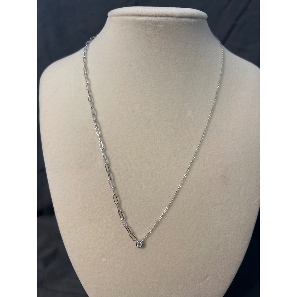 925 Sterling Silver CZ Half Cable Half Paperclip Necklace Mixed Chain